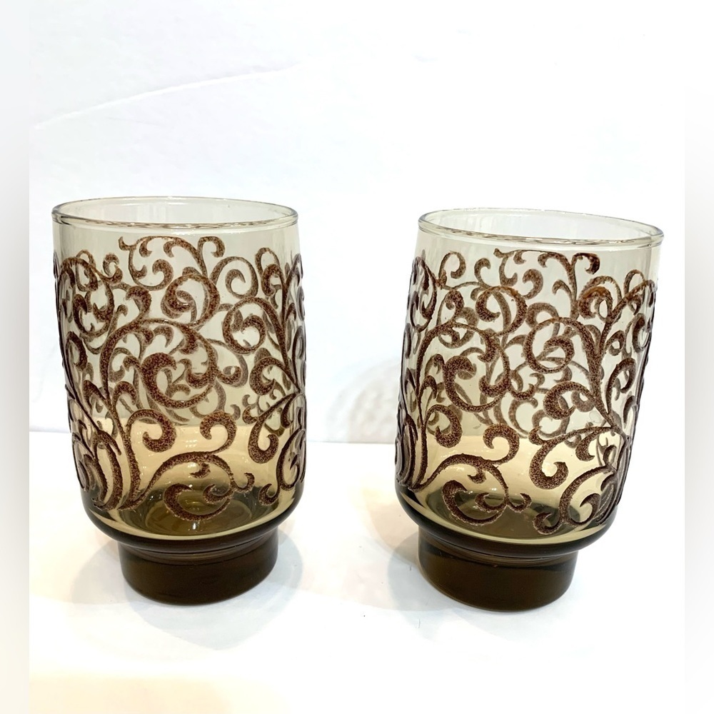Libbey Prado, Juice Glass, Tumbler, Set of 2, Smoky Brown, Scroll Retro